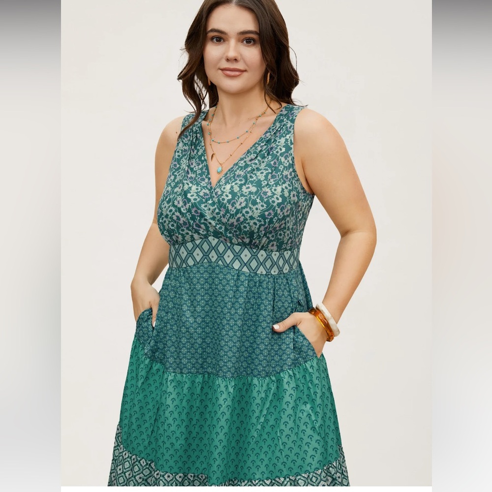 #158 BloomChic Turquoise and Emerald Maxi Dress - Picture 2 of 8